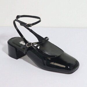 Women's Black Heeled Mary Jane Style Ankle Strapped Square Toe Flats Size Size 7